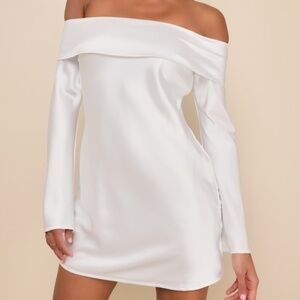 Lulus Luxurious Vision White Satin Off-the-shoulder Mini Dress - Size M